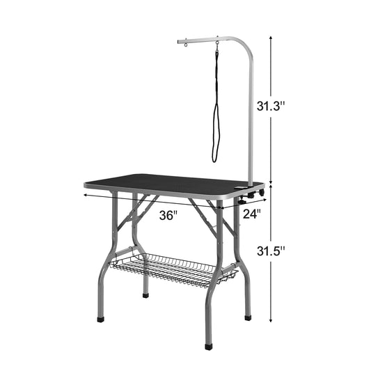 VEVOR Pet Grooming Table Arm With Clamp, 36''x24'' Dog Grooming Station, Foldable Pets Grooming Stand For Medium And Small Dogs, Free No Sit Haunch Holder With Grooming Loop, Bearing 330lbs