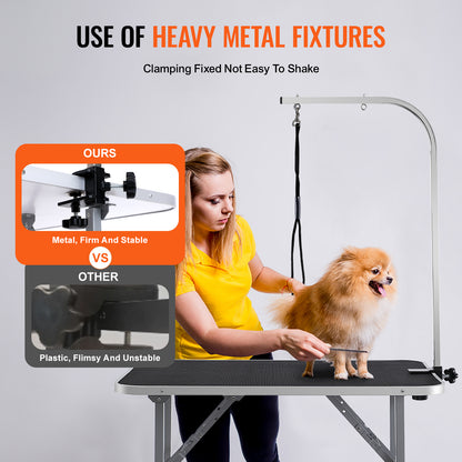 VEVOR Pet Grooming Table Arm With Clamp, 36''x24'' Dog Grooming Station, Foldable Pets Grooming Stand For Medium And Small Dogs, Free No Sit Haunch Holder With Grooming Loop, Bearing 330lbs